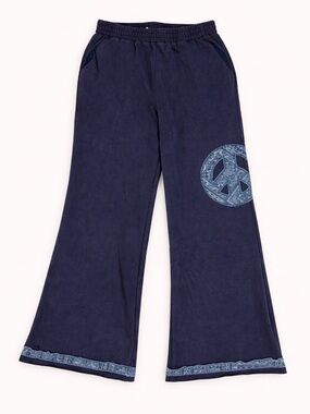 Umgee Wide Leg Lounge Pants Boho Trim Cotton Blend